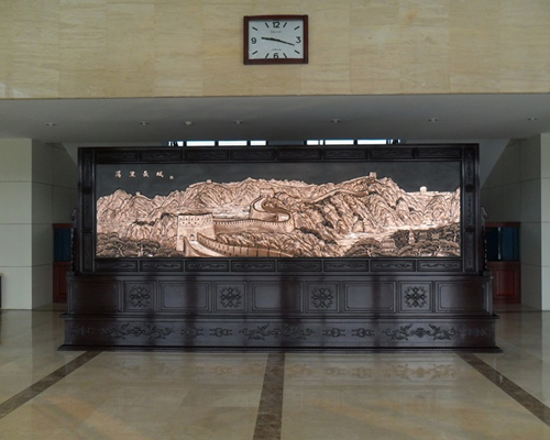 安徽亳州东方帝维生物科技股份有限公司订做的5.2x2.58米柜式万里长城、沁园春雪屏风