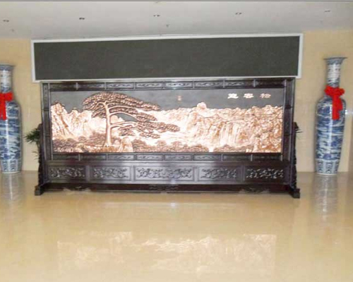 江西赣南某学院摆放的5x2.2米迎客松、万里长城屏风