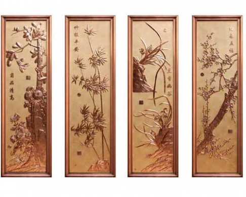 天津某别墅制作的金底铜框2600-800-4梅兰竹菊
